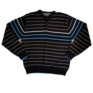 Cedarwood State Sweater Men XL Black Striped Henley Mock Neck Layered Look